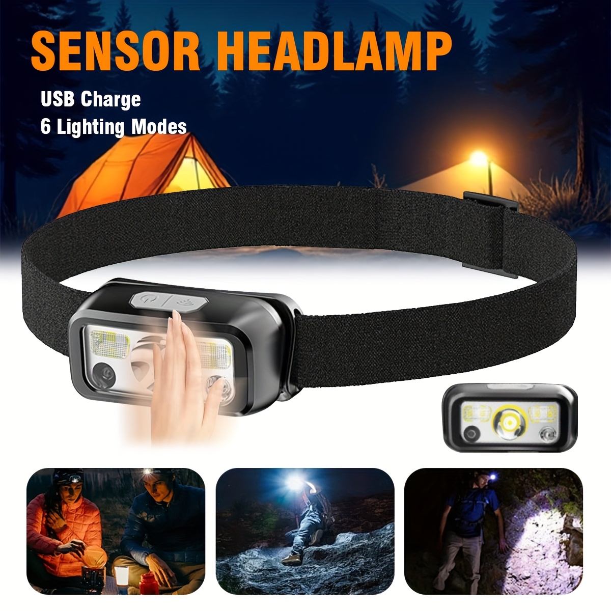 Headlamp Waterproof Rechargeable - Lampu Kepala Sensor LED COB yang
