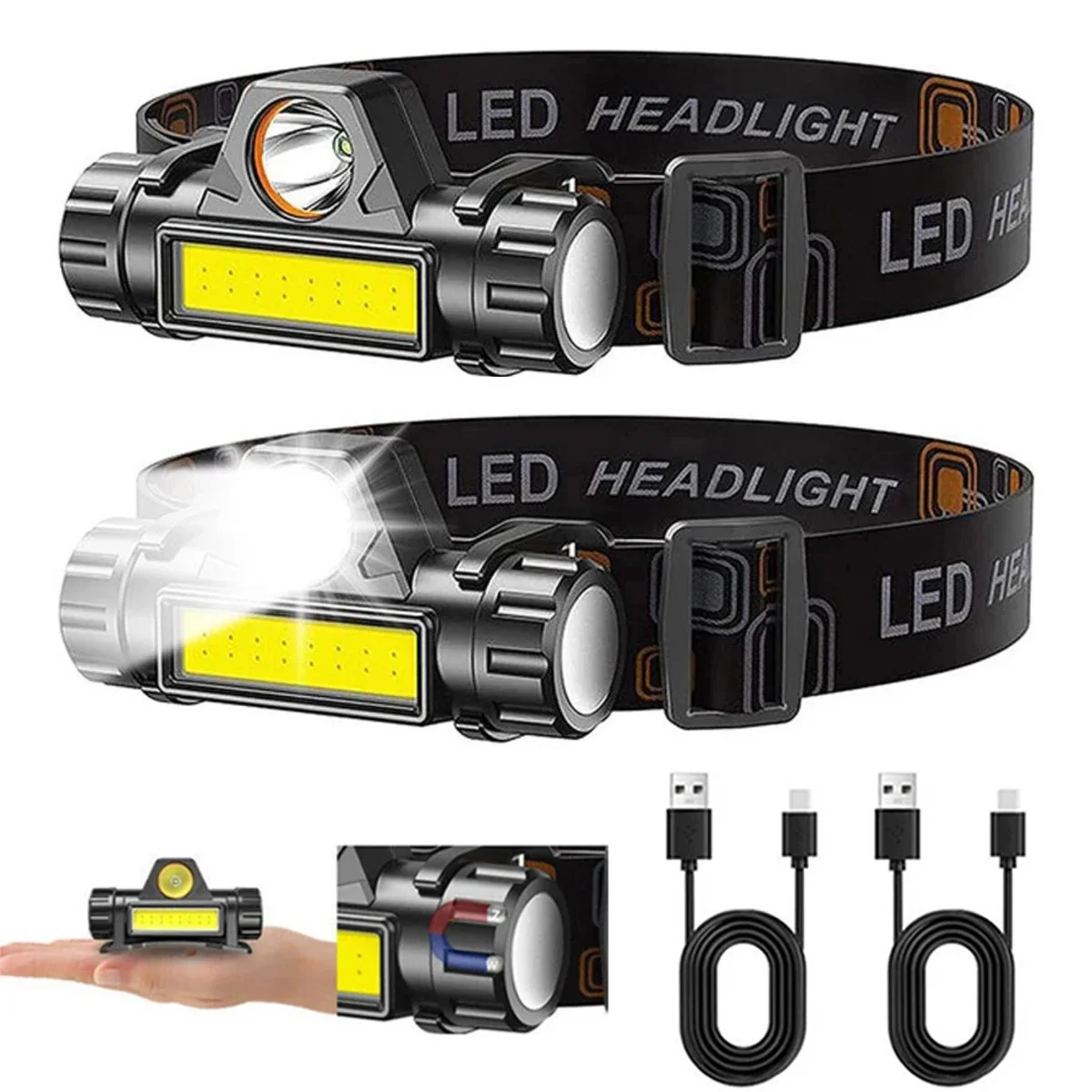 Headlamp Waterproof Rechargeable - 1-3 Buah Lampu Depan LED COB