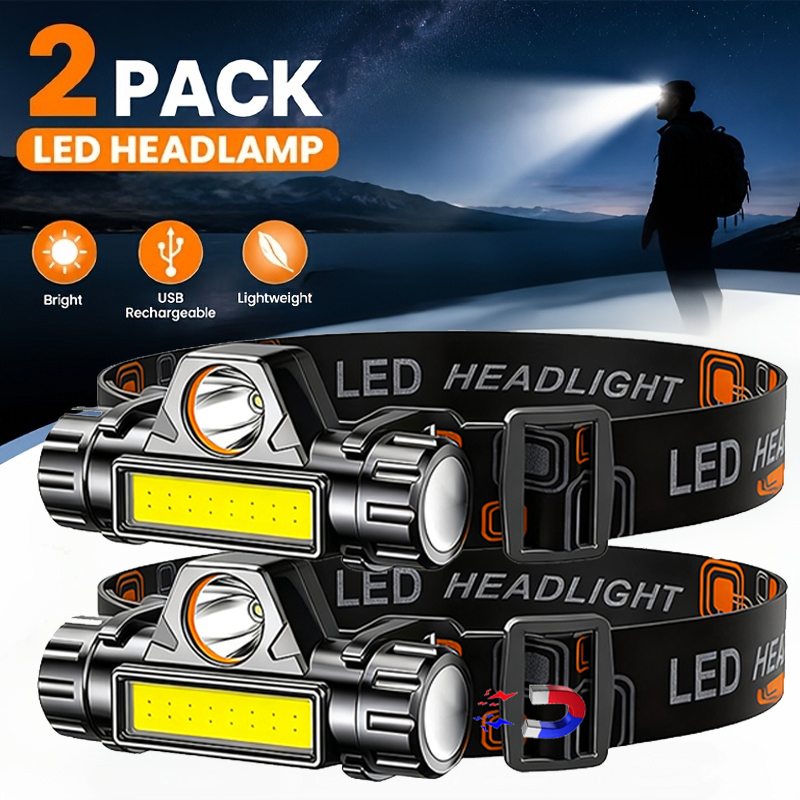 Headlamp Waterproof Rechargeable - Lampu Kepala LED Super Terang, Senter