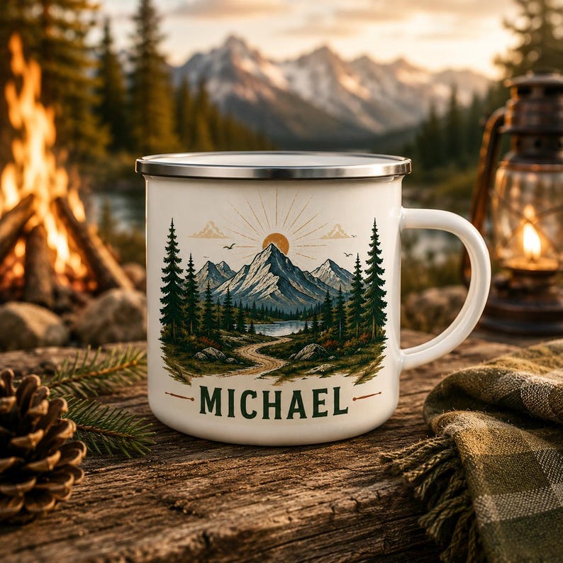Mug Enamel Gunung yang Diperso - Outdoor Adventure Names ulasan dan harga