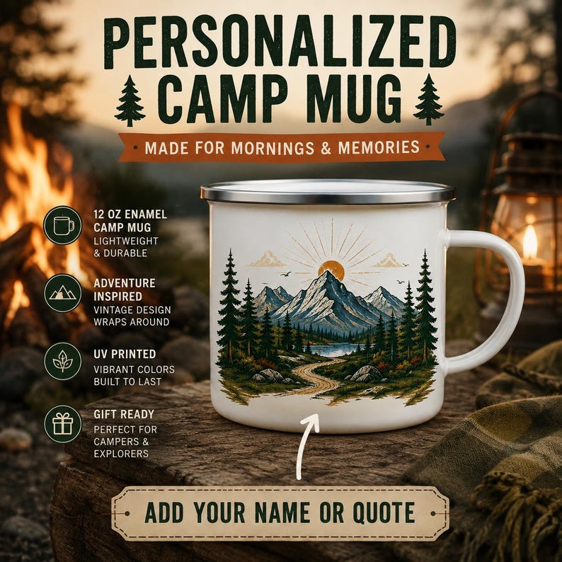 Mug Enamel Gunung yang Diperso - Outdoor Adventure Names ulasan dan harga